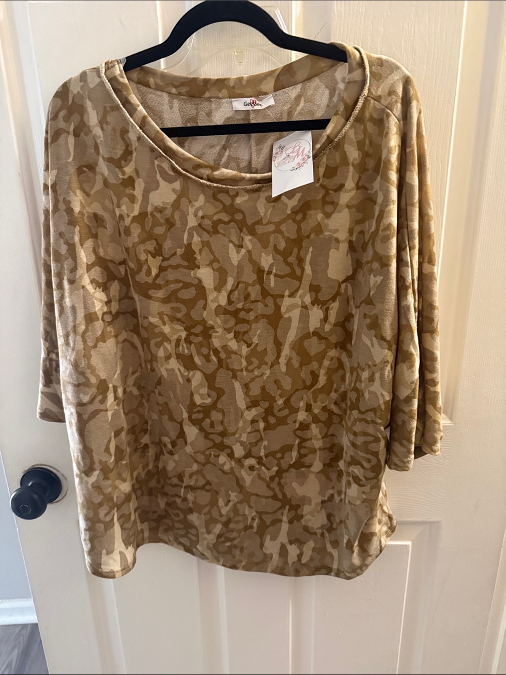 Geegee Tan Camouflage Scoop Neck Long Sleeve Top